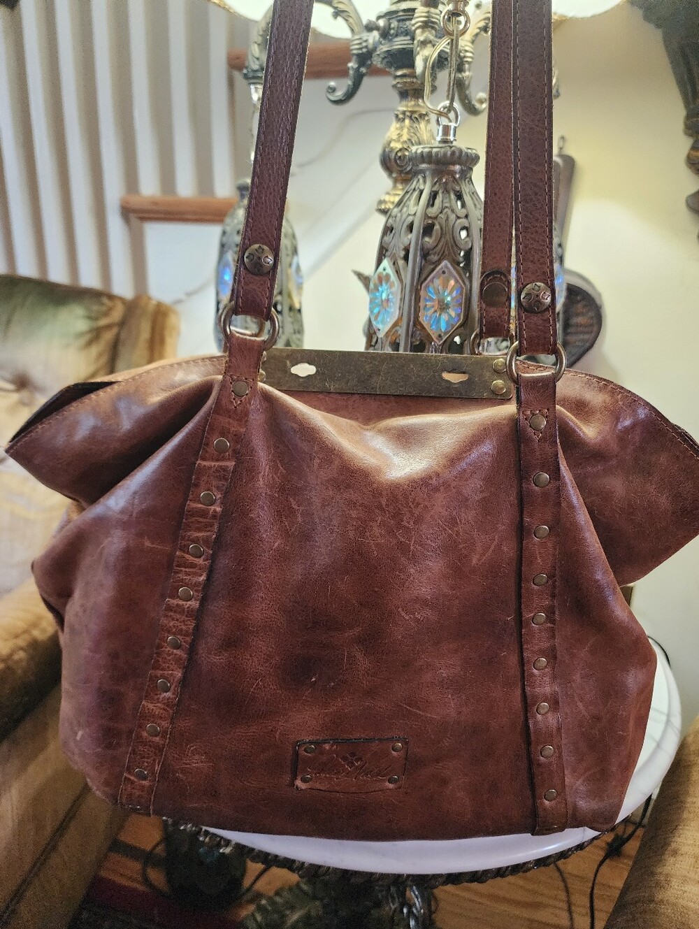 Patricia Nash Genuine Leather Brown Tote Handbag & Matching Wristlet Clutch Set - Picture 3 of 16